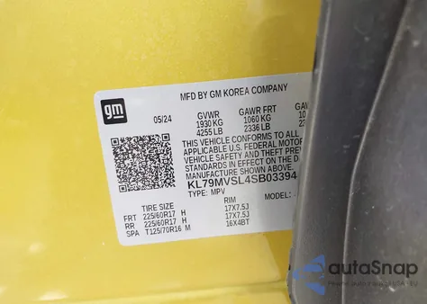 2025 Chevrolet Trailblazer Fwd Activ from USA, damaged, VIN KL79MVSL4SB033944